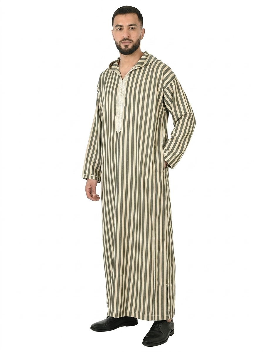 Seafoam Men’s Hooded Striped Moroccan Thobe