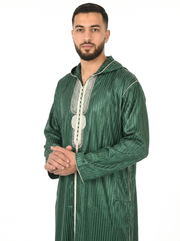 Dark Green Hooded Moroccan Thobe with Detailing