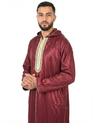 Maroon Banner Hooded Moroccan Thobe with Detailing