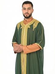Pineneedle Moroccan Thobe Kaftan with Gold Trim