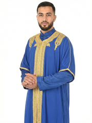 Royal Blue Moroccan Thobe Kaftan with Gold Trim