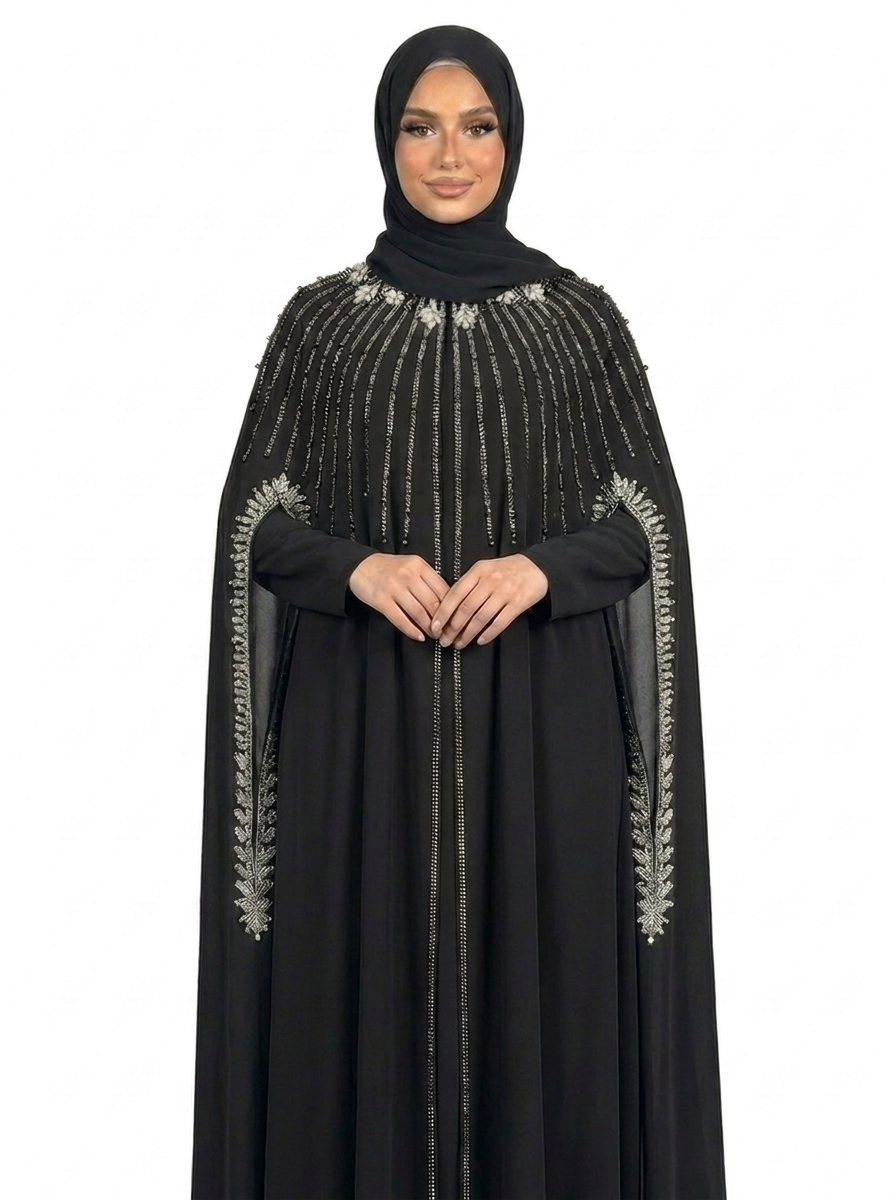 Tap Shoe Waterfall Beaded Two-Piece Cloak Abaya
