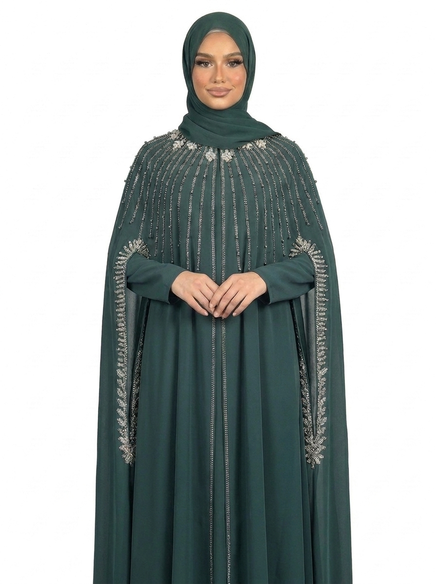 Ponderosa Pine Waterfall Beaded Two-Piece Cloak Abaya