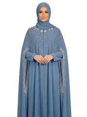 Dark Blue Waterfall Beaded Two-Piece Cloak Abaya
