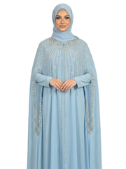 Air blue Waterfall Beaded Two-Piece Cloak Abaya