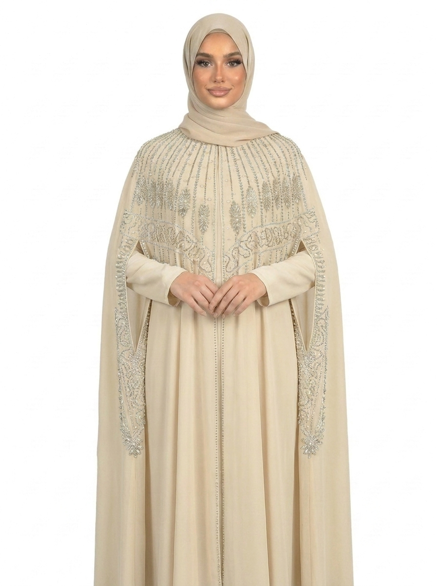 Desert Sage Celeste Beaded Two-Piece Cloak Abaya Set