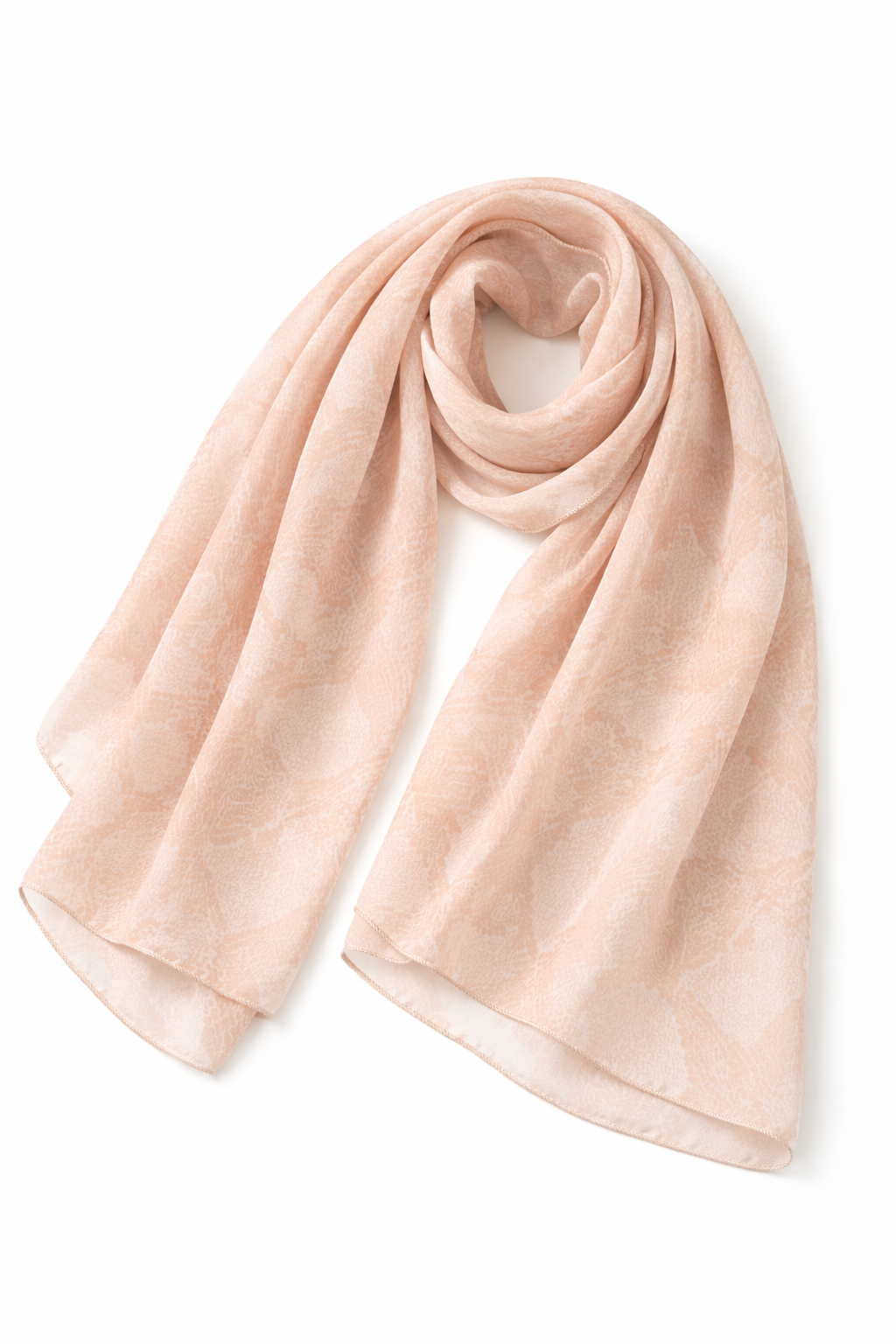 Beige Chiffon Rectangular Headscarf with Brown Snakeskin Print
