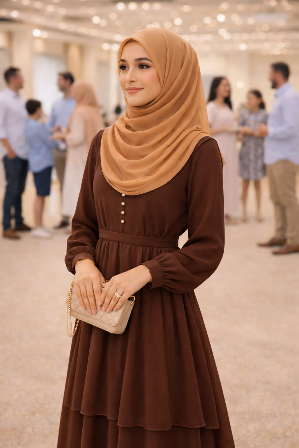 India Tan Lightweight Rectangular Chiffon Scarf for Women – Sheer Wrap