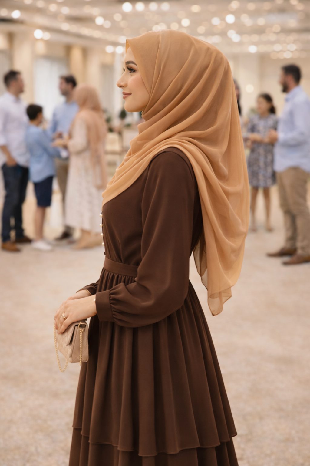 India Tan Lightweight Rectangular Chiffon Scarf for Women – Sheer Wrap