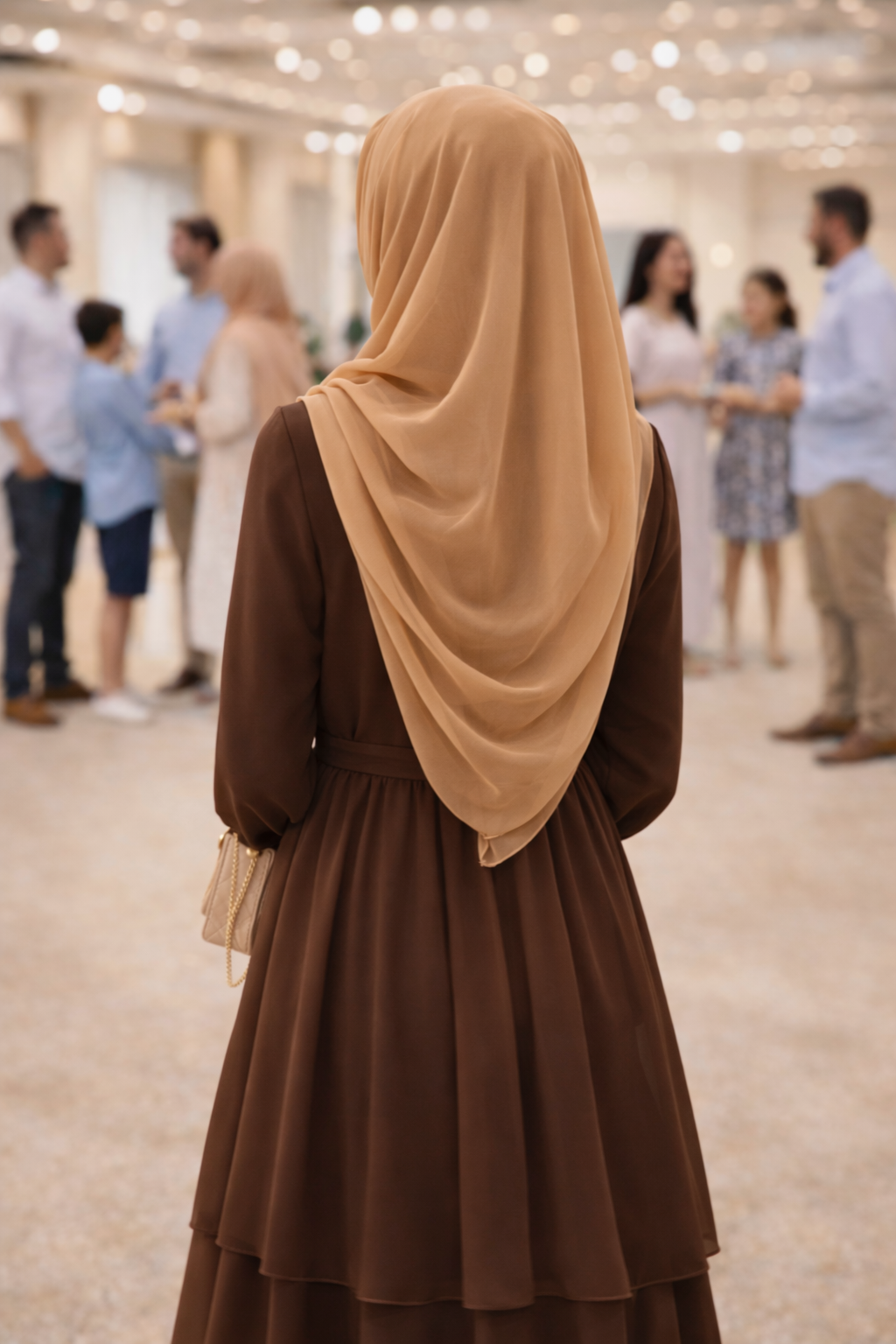 India Tan Lightweight Rectangular Chiffon Scarf for Women – Sheer Wrap