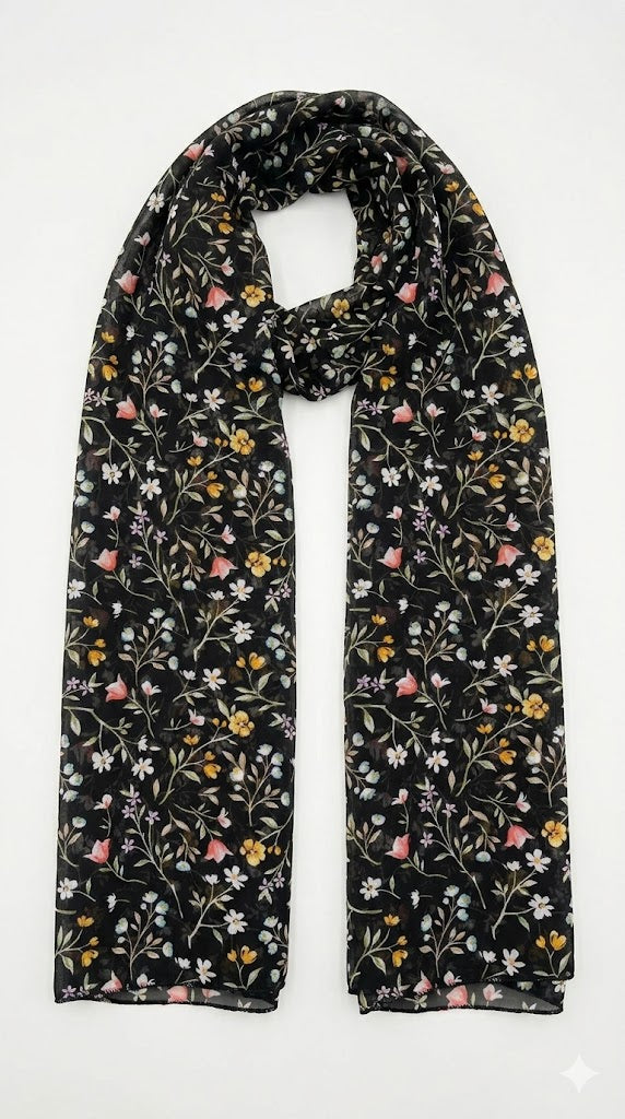 Lightweight Laurel Wreath Floral Print Chiffon Scarf for Women