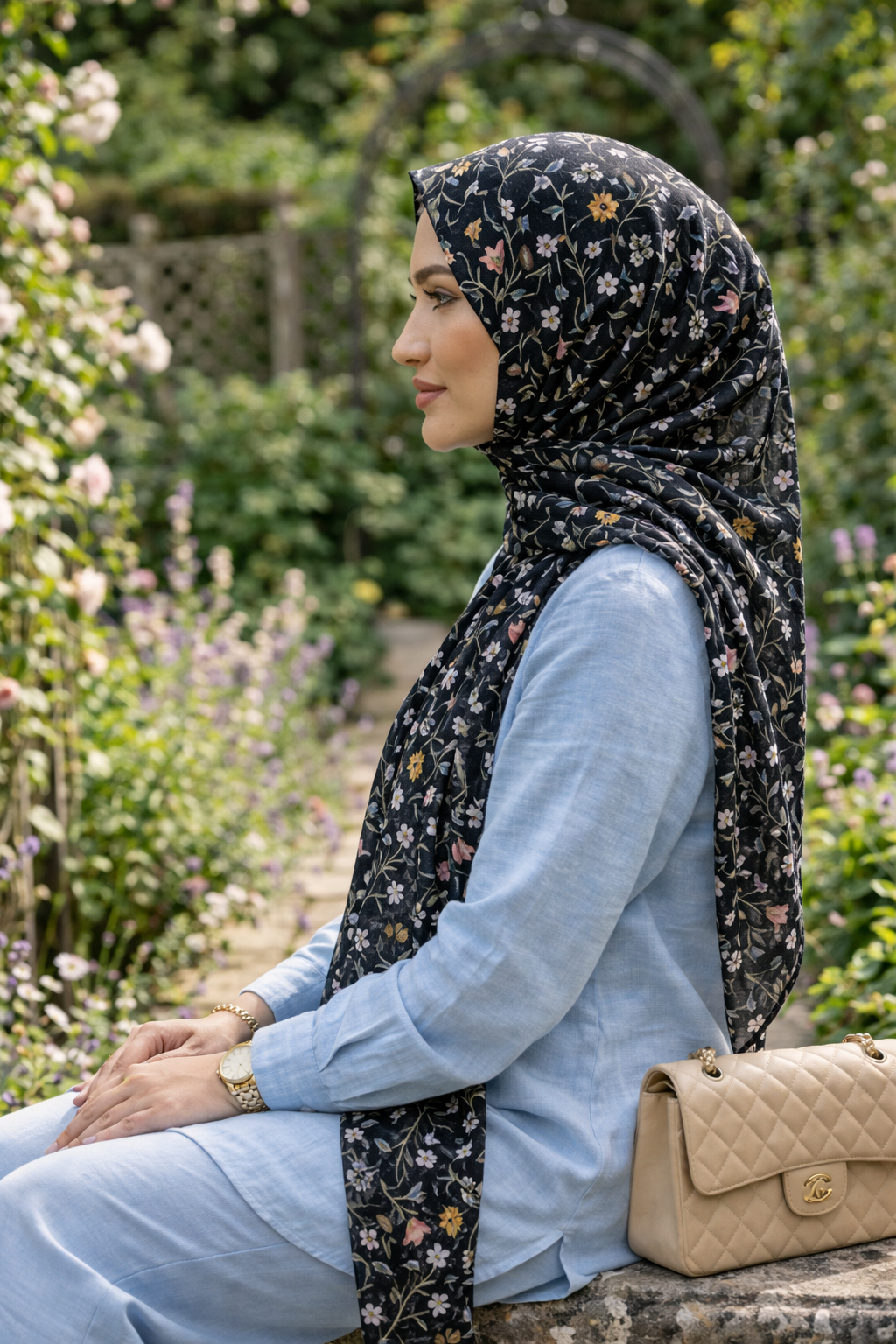 Lightweight Laurel Wreath Floral Print Chiffon Scarf for Women