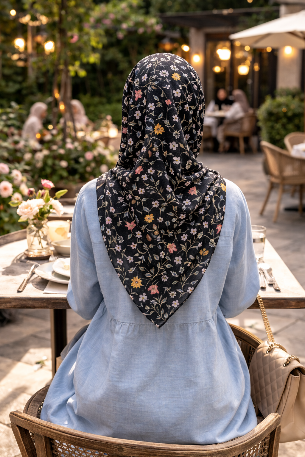 Lightweight Laurel Wreath Floral Print Chiffon Scarf for Women
