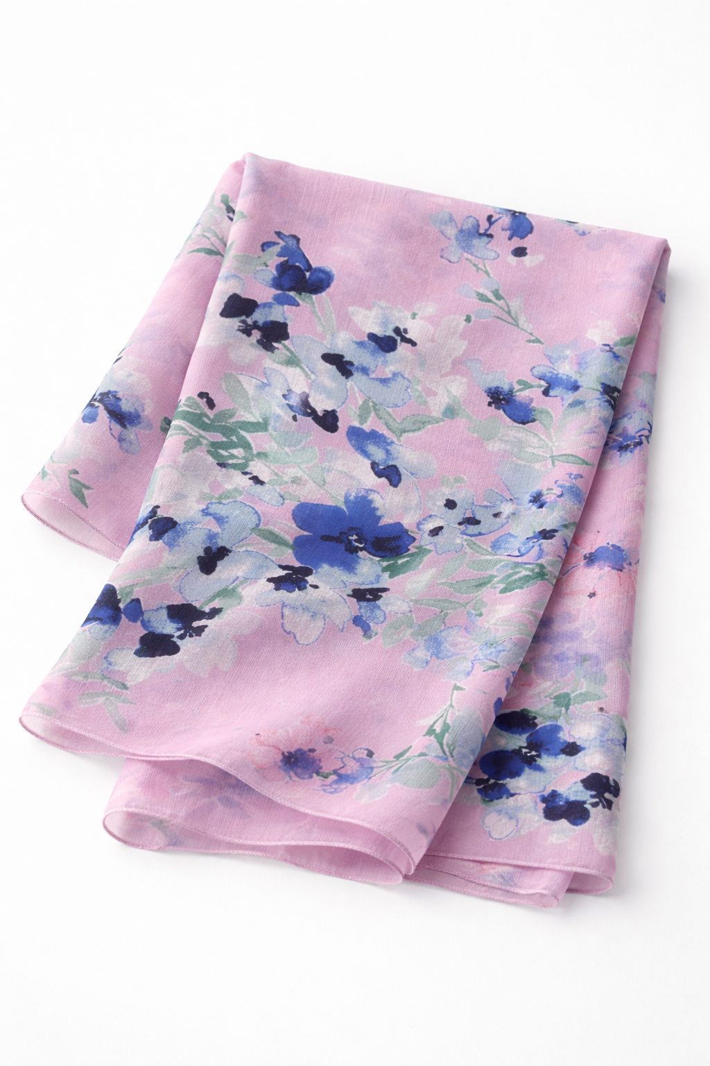 Lavender Mist Chiffon Floral Scarf with Vintage Blue Flowers for Everyday Wear