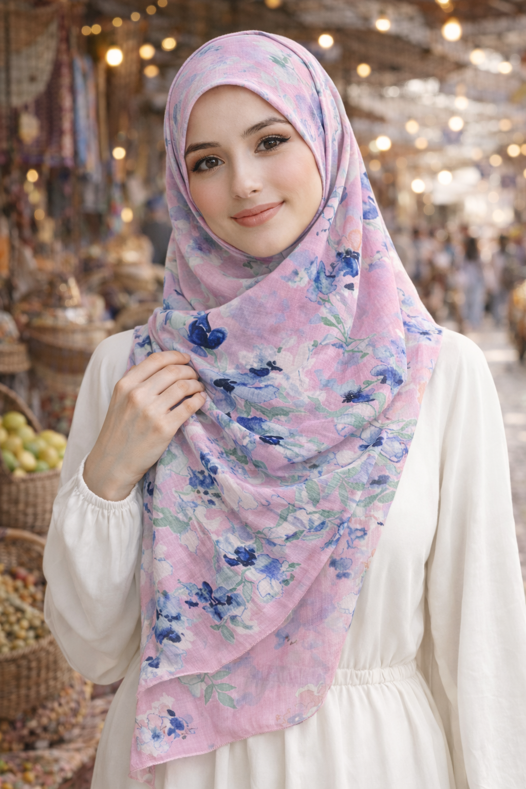 Lavender Mist Chiffon Floral Scarf with Vintage Blue Flowers for Everyday Wear