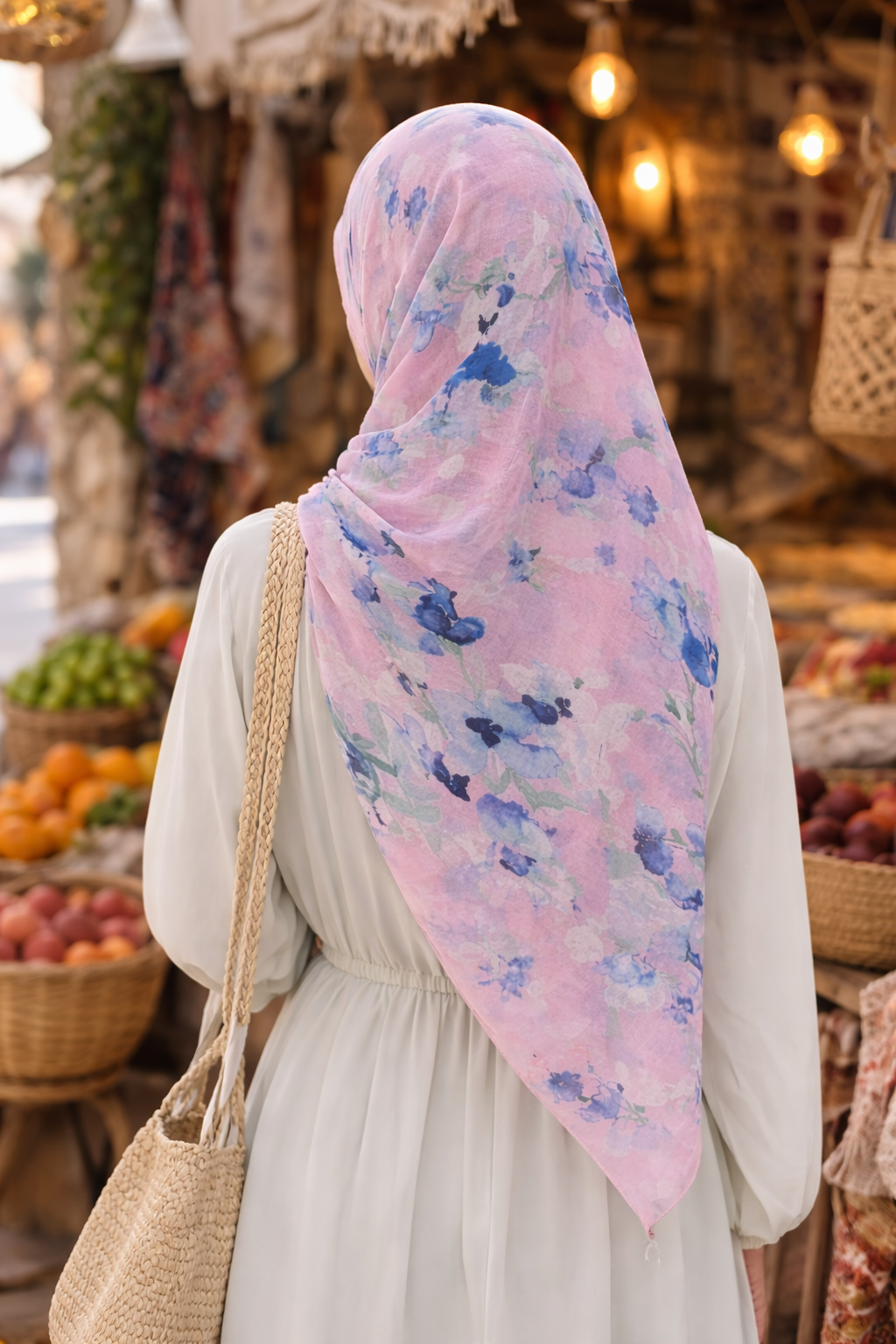 Lavender Mist Chiffon Floral Scarf with Vintage Blue Flowers for Everyday Wear