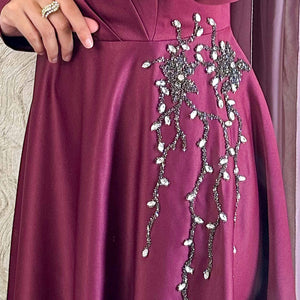 Exclusive Occasional Satin Rhinestone Detail Dress - amiiraa