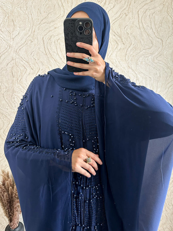 Exclusive Chiffon Beaded Pearl Abaya - amiiraa