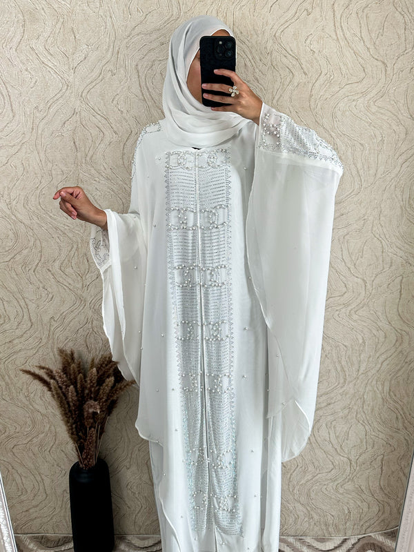 Exclusive Chiffon Beaded Pearl Abaya - amiiraa