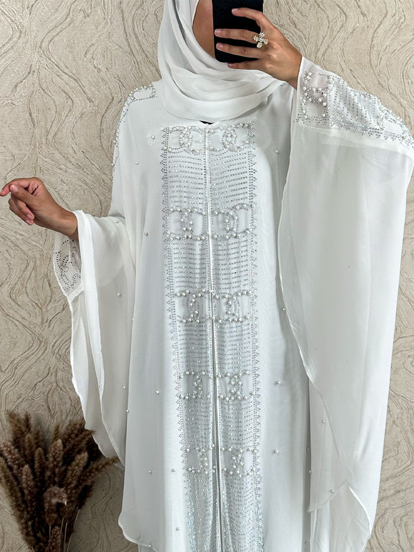 Exclusive Chiffon Beaded Pearl Abaya - amiiraa