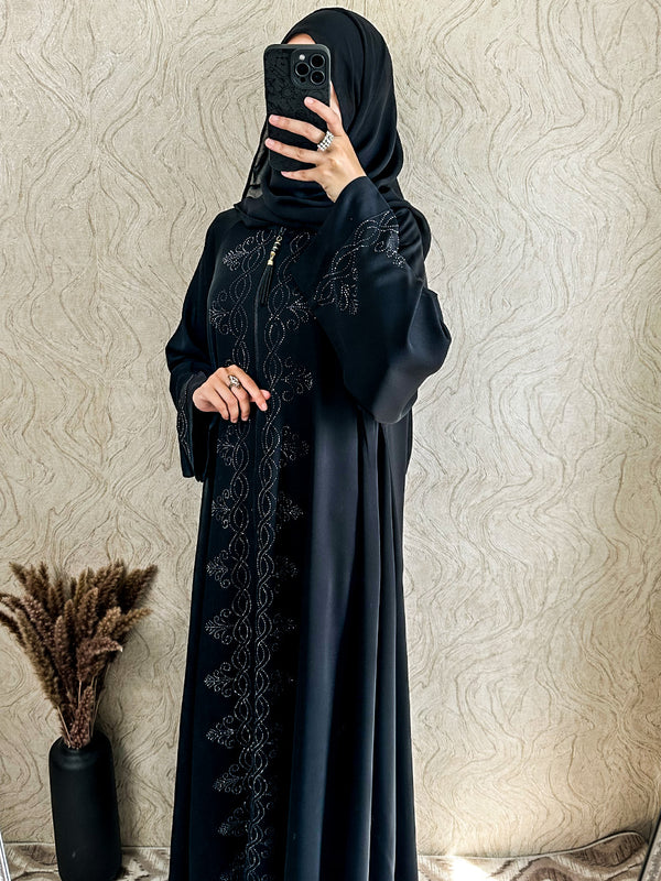 Beaded Zip Black Abaya - amiiraa