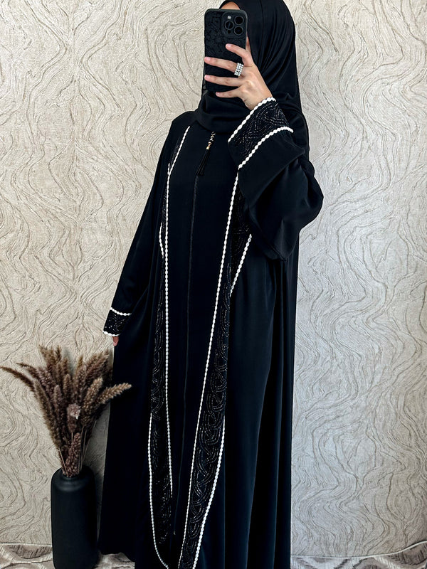 Sequins Detail Zip Abaya - Amiiraa