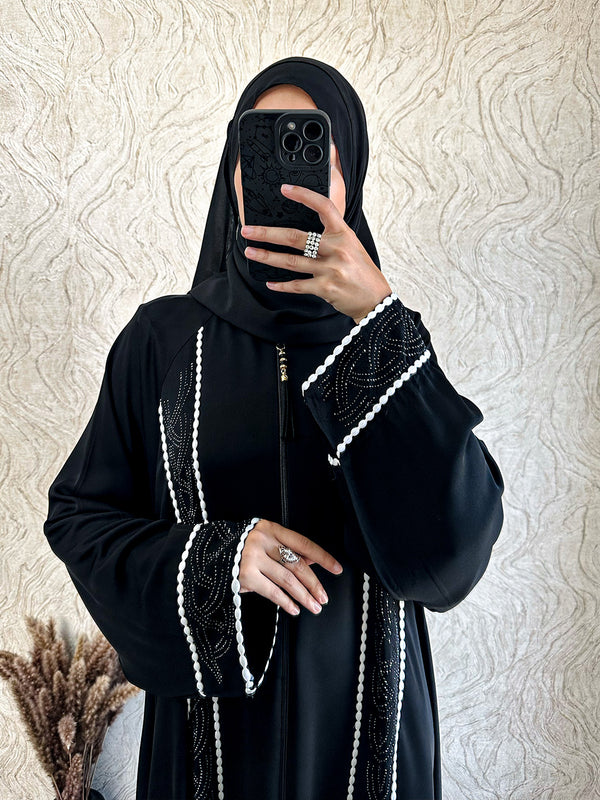 Sequins Detail Zip Abaya - Amiiraa