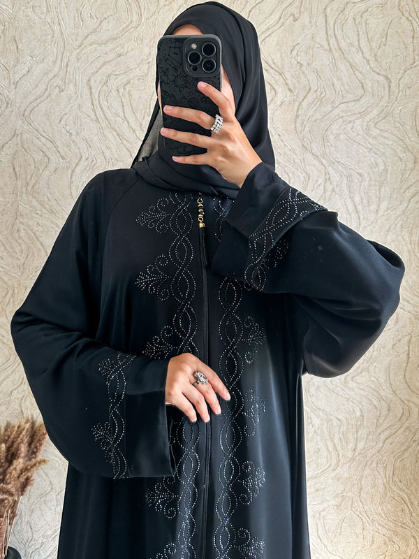 Beaded Zip Black Abaya - amiiraa