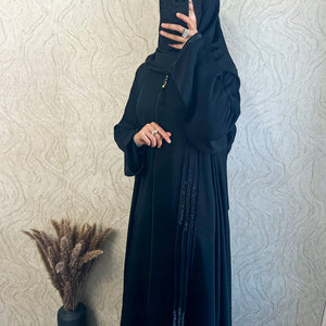 Sequins line Detail Black Abaya - Amiiraa