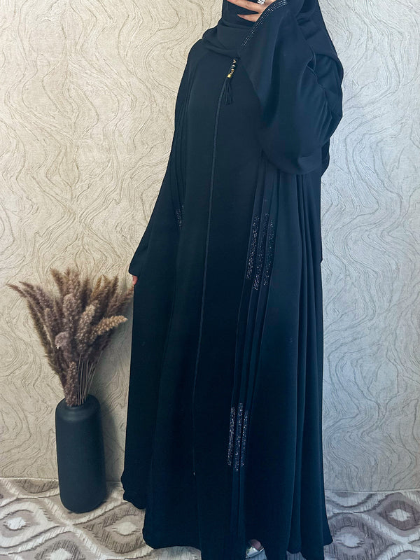 Sequins line Detail Black Abaya - Amiiraa