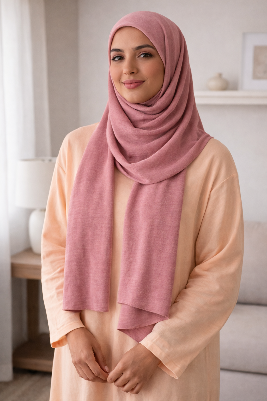 Mellow Mauve Soft airflow fabric scarf with a subtle crinkle texture, perfect for daily modest wear.
