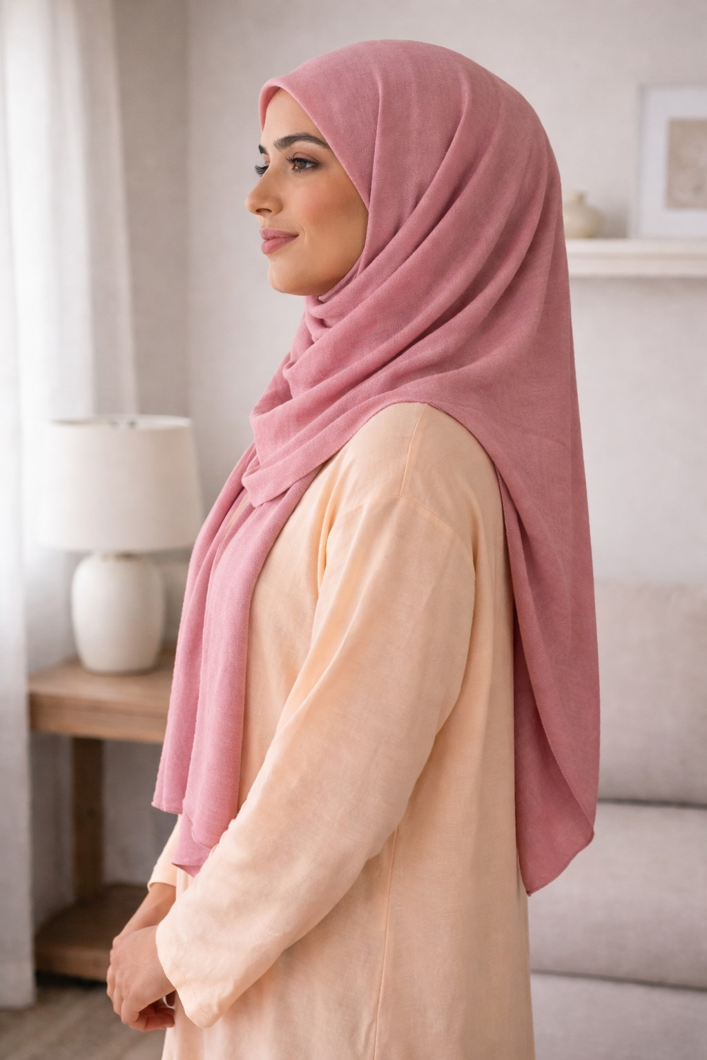 Mellow Mauve Soft airflow fabric scarf with a subtle crinkle texture, perfect for daily modest wear.