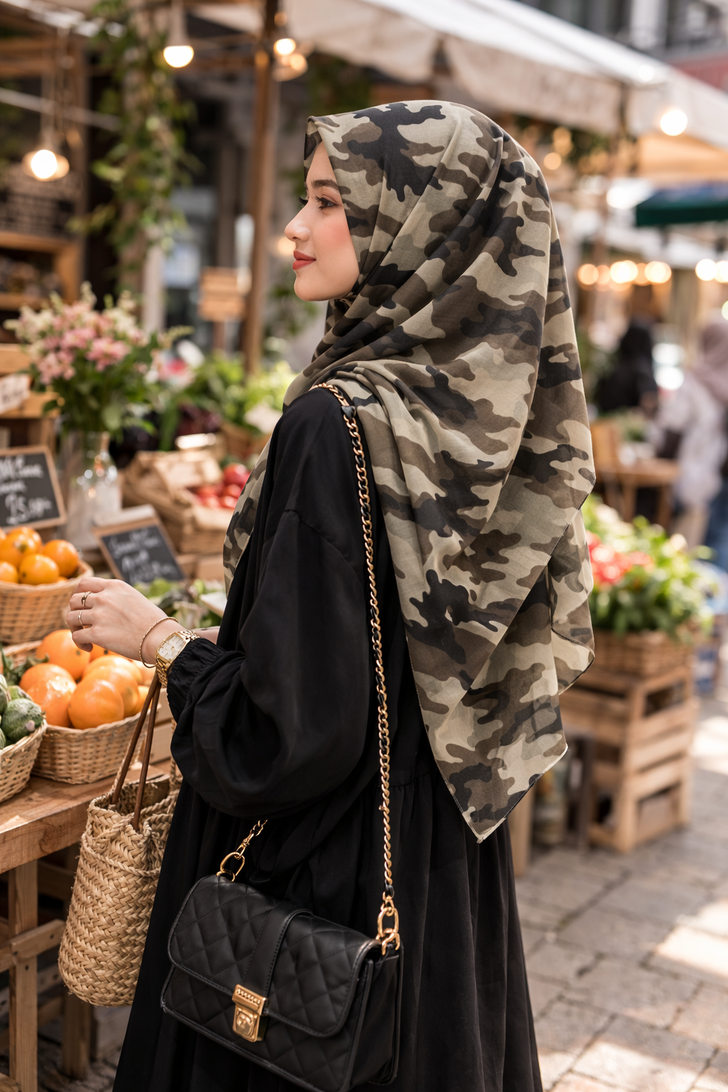 Brown Chiffon Camo Print Scarf for Modest Wear and Everyday Styling