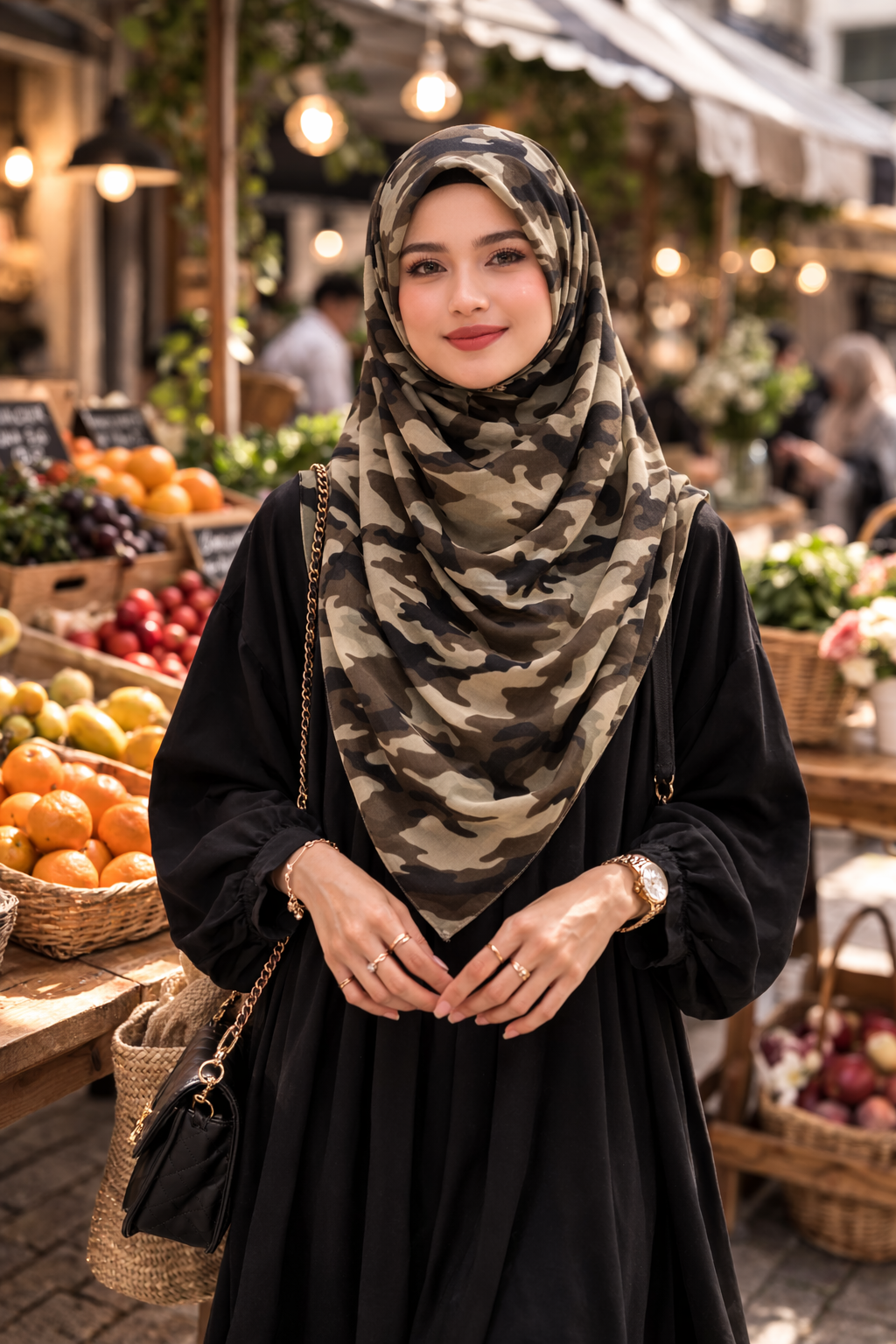 Brown Chiffon Camo Print Scarf for Modest Wear and Everyday Styling