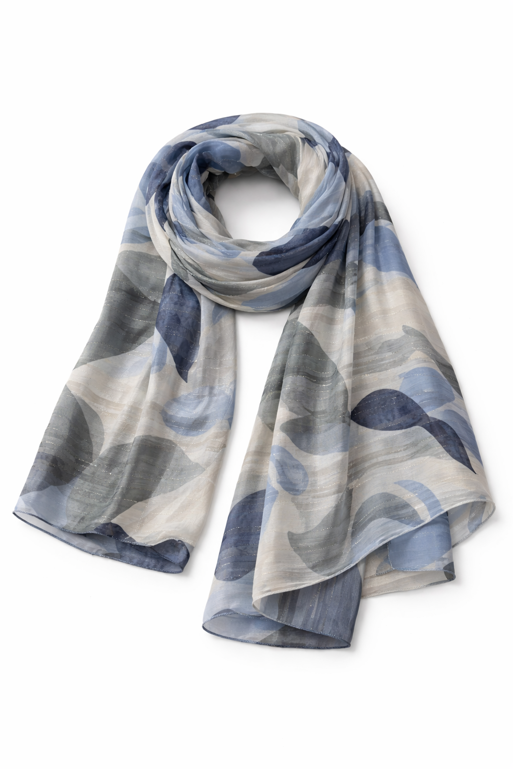Moon Mist Blue and Grey Printed Chiffon Scarf for Modest Fashion