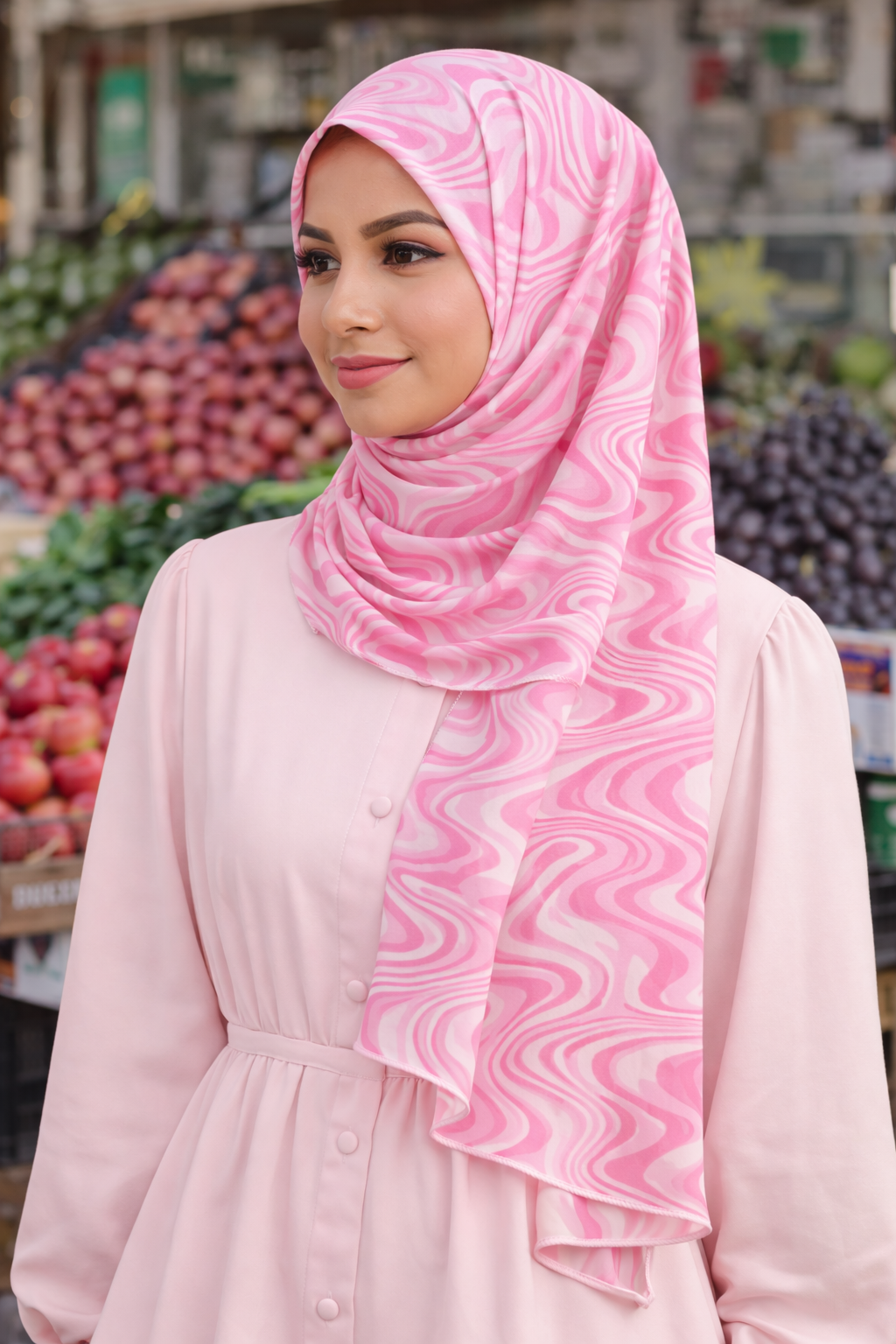 Lightweight Morning Glory Pink Swirl Print Chiffon Scarf for Women