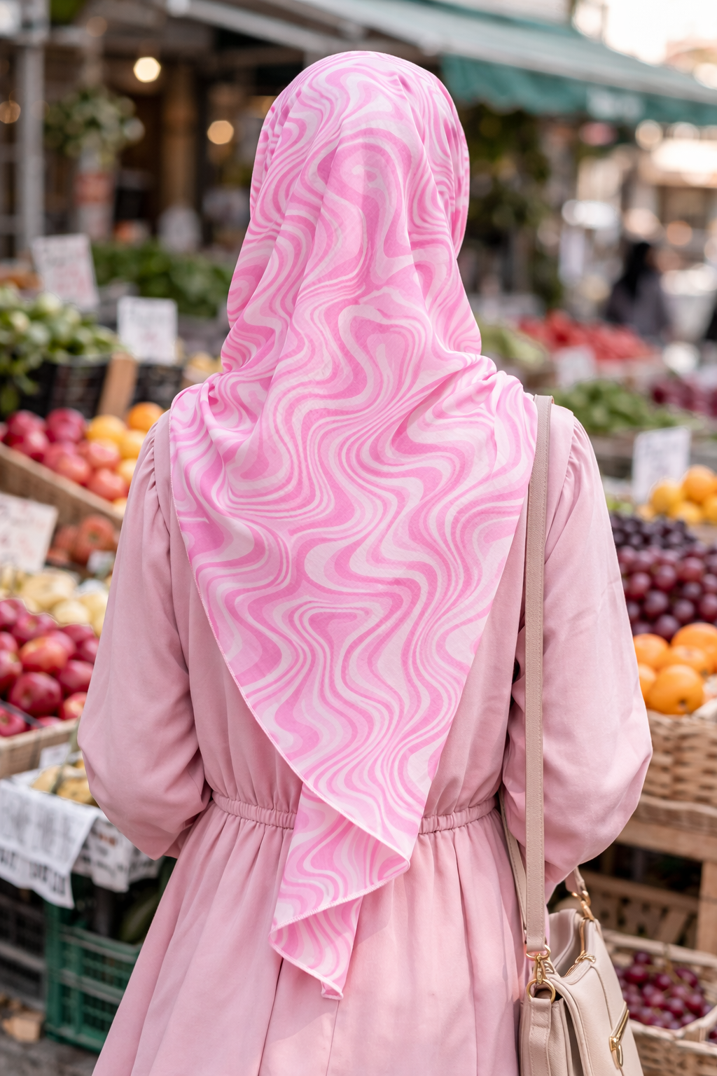 Lightweight Morning Glory Pink Swirl Print Chiffon Scarf for Women