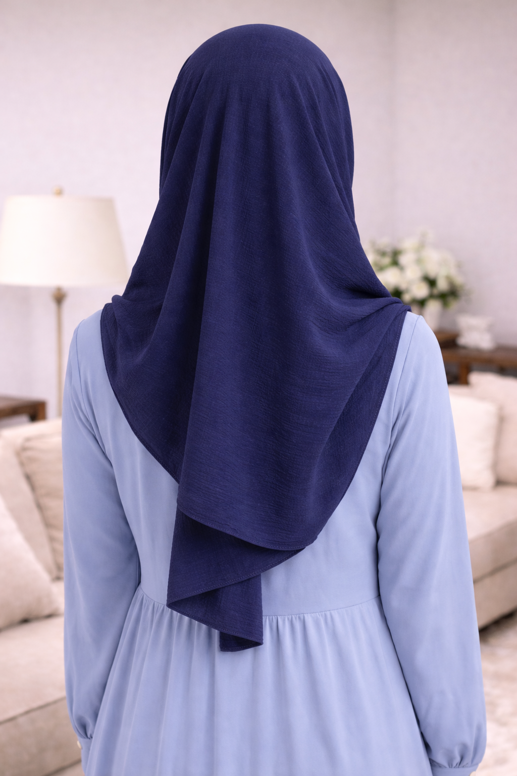 Navy Blazer Soft airflow fabric scarf with a subtle crinkle texture, perfect for daily modest wear.