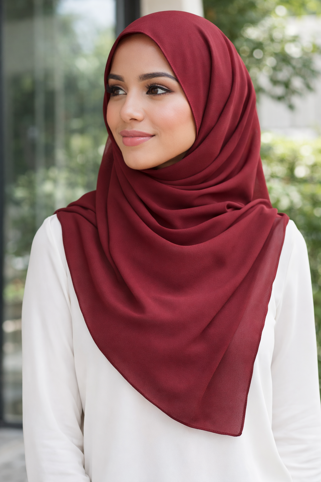 Oxblood Red Lightweight Rectangular Chiffon Scarf for Women – Sheer Wrap
