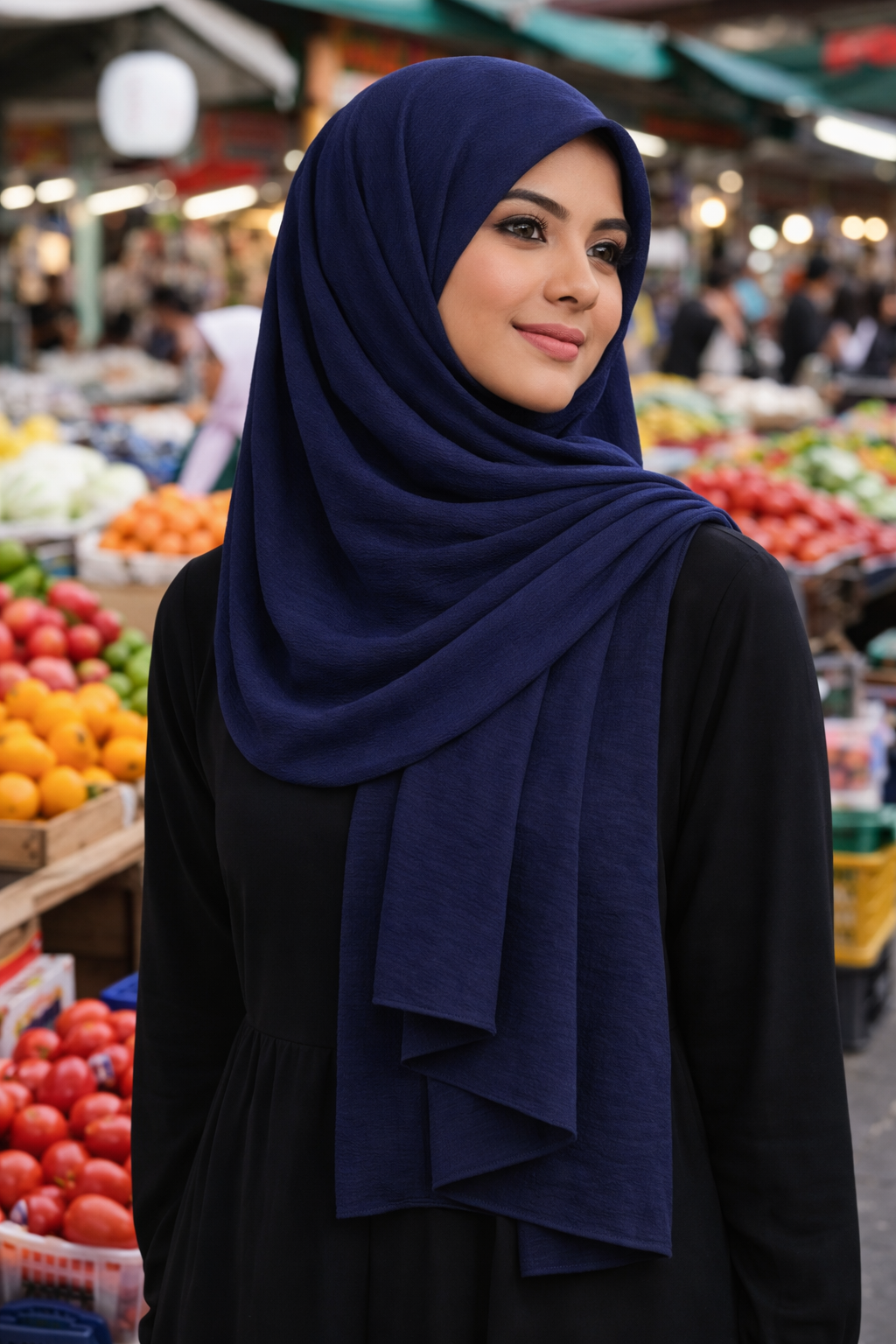 Pageant Blue Soft airflow fabric scarf with a subtle crinkle texture, perfect for daily modest wear.