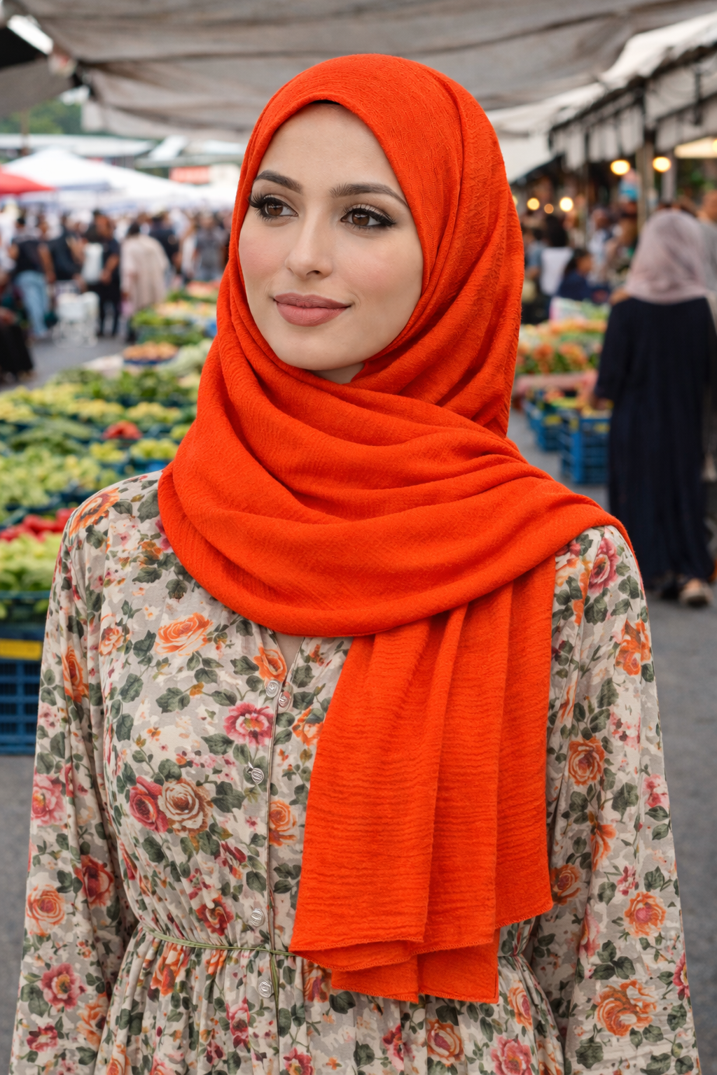 Red Alert Soft airflow fabric scarf with a subtle crinkle texture, perfect for daily modest wear.