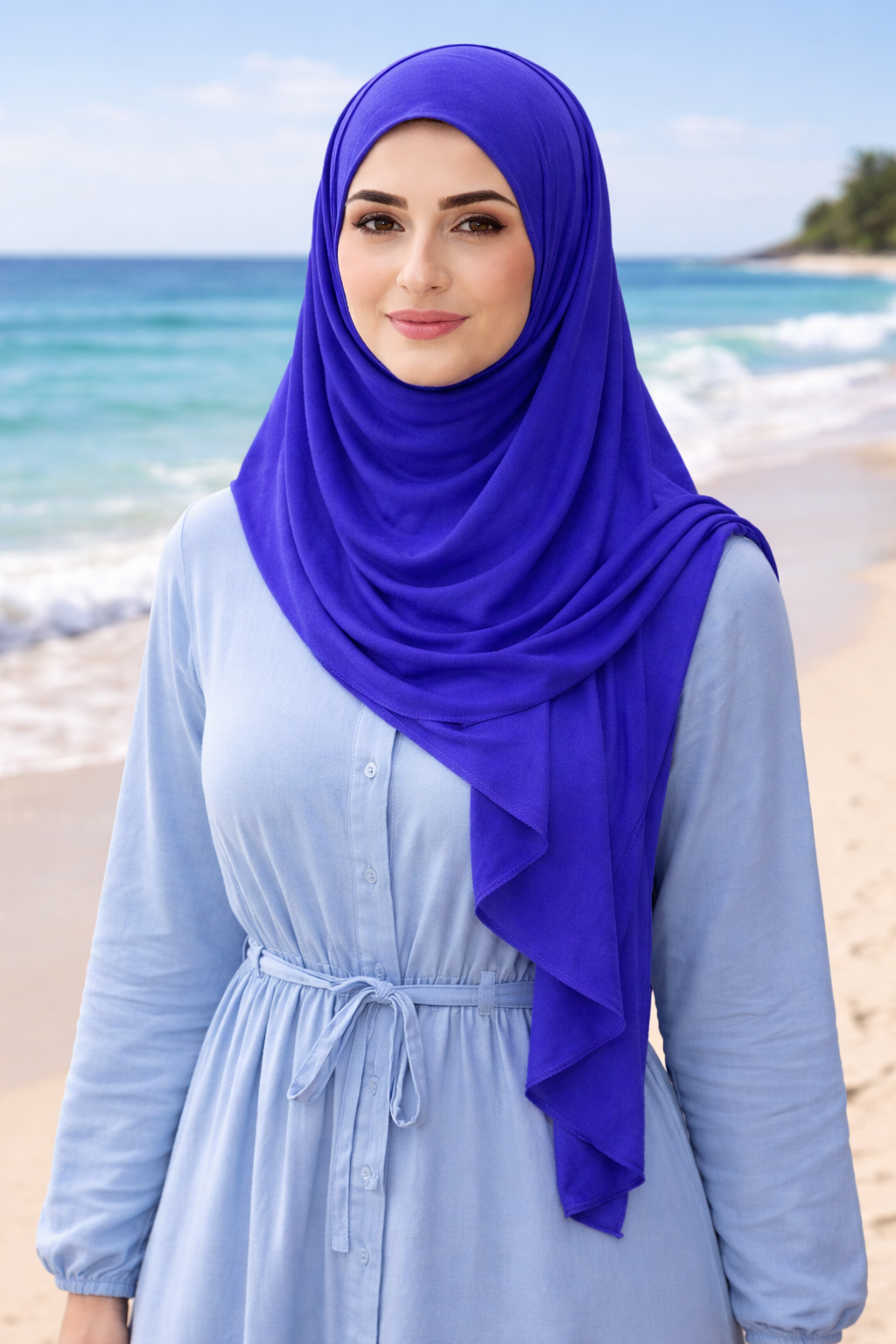 Spectrum Blue Soft, stretchy cotton jersey scarf designed for comfortable everyday modest wear