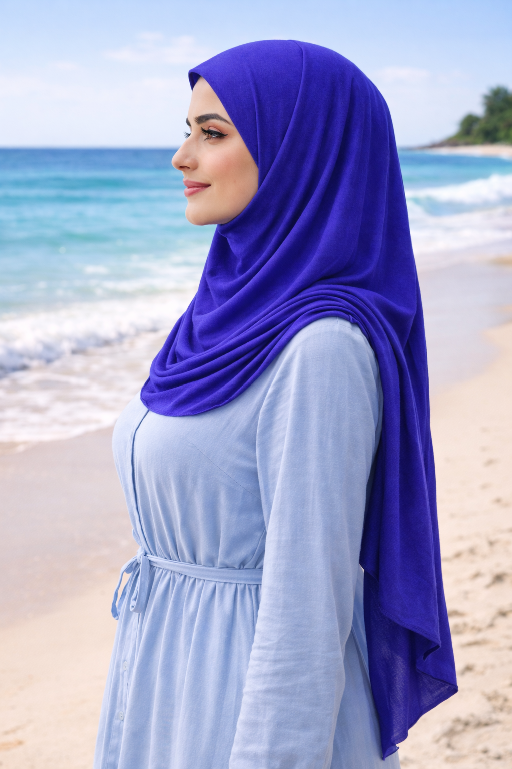 Spectrum Blue Soft, stretchy cotton jersey scarf designed for comfortable everyday modest wear