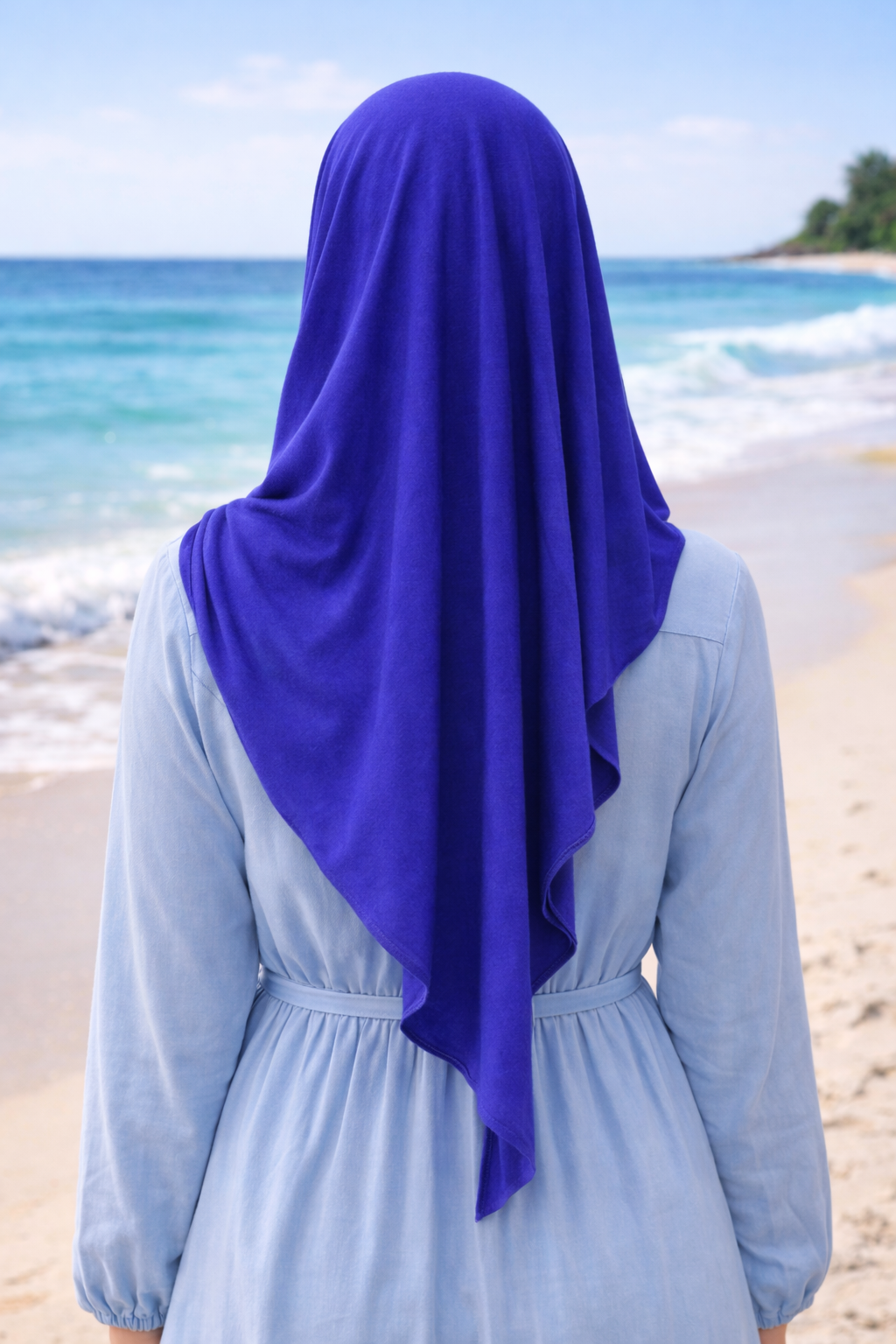 Spectrum Blue Soft, stretchy cotton jersey scarf designed for comfortable everyday modest wear