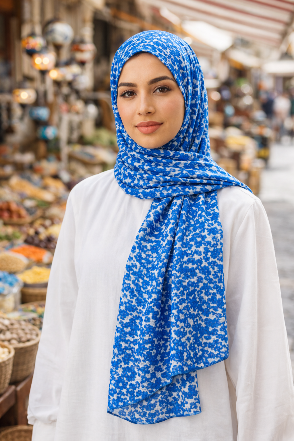 Swedish Blue Speckled Chiffon Lightweight Modest Scarf for Women