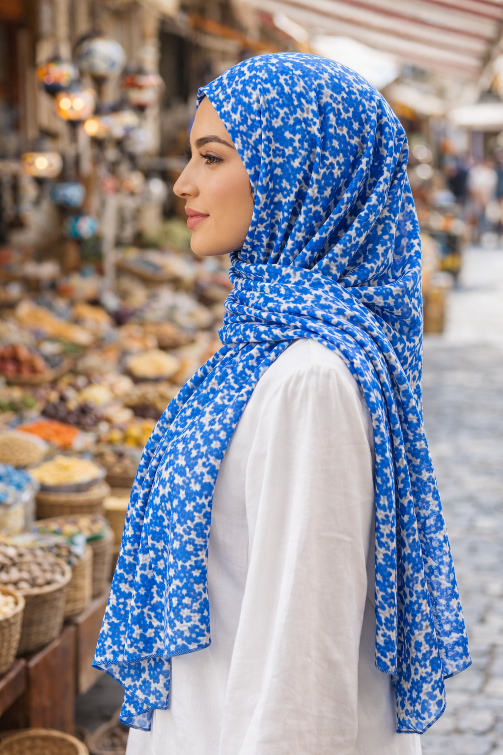 Swedish Blue Speckled Chiffon Lightweight Modest Scarf for Women