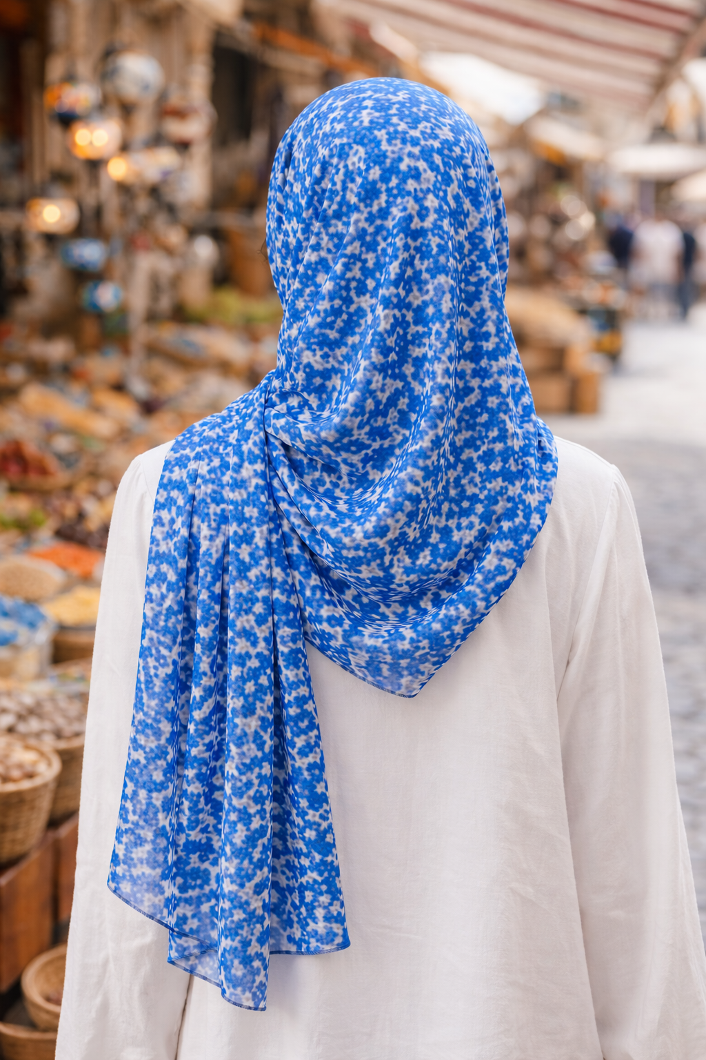 Swedish Blue Speckled Chiffon Lightweight Modest Scarf for Women