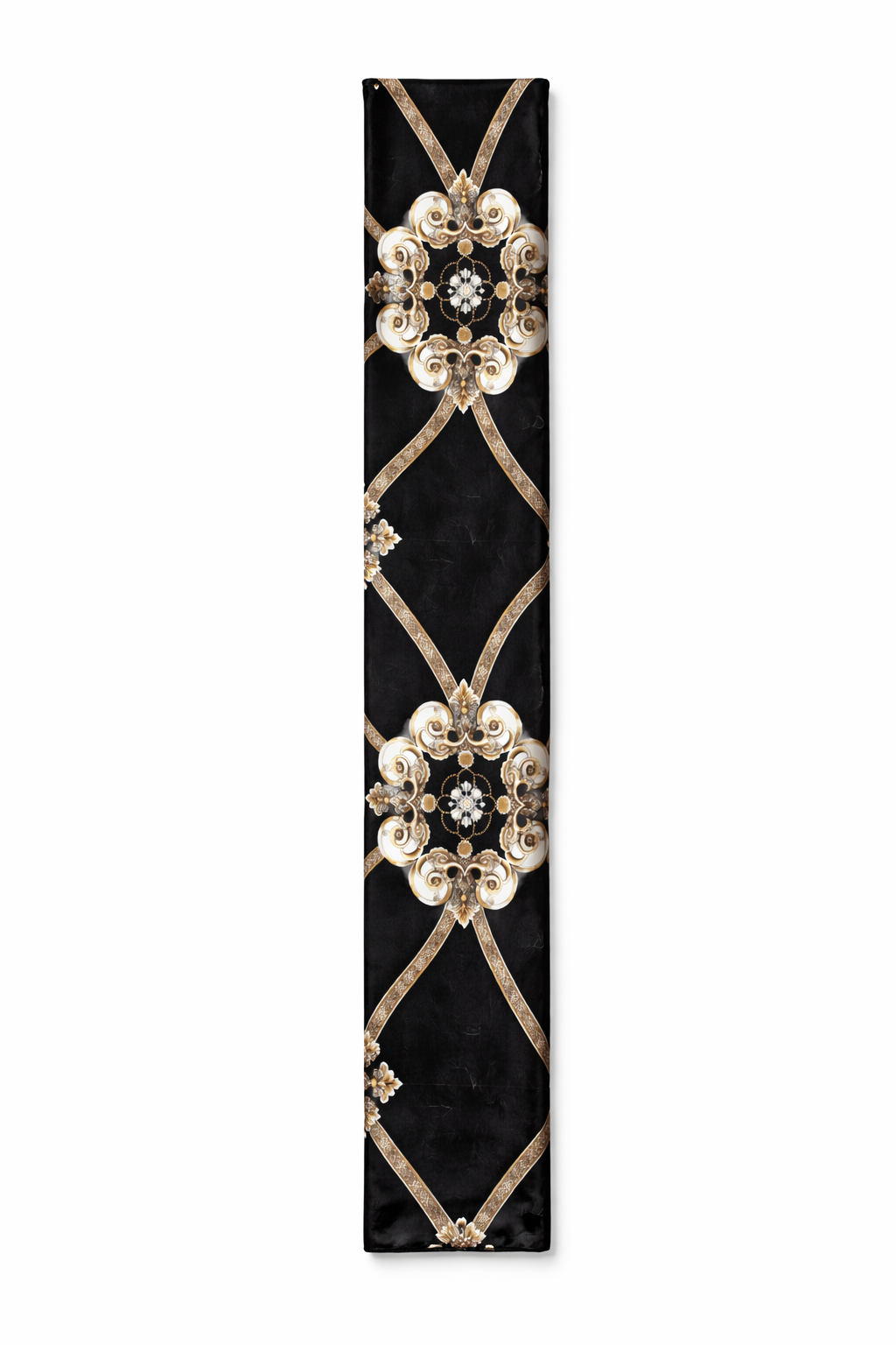 Tea Leaf Black Rectangular Chiffon Scarf with Gold Rope Detailing