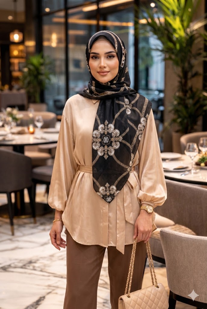 Tea Leaf Black Rectangular Chiffon Scarf with Gold Rope Detailing